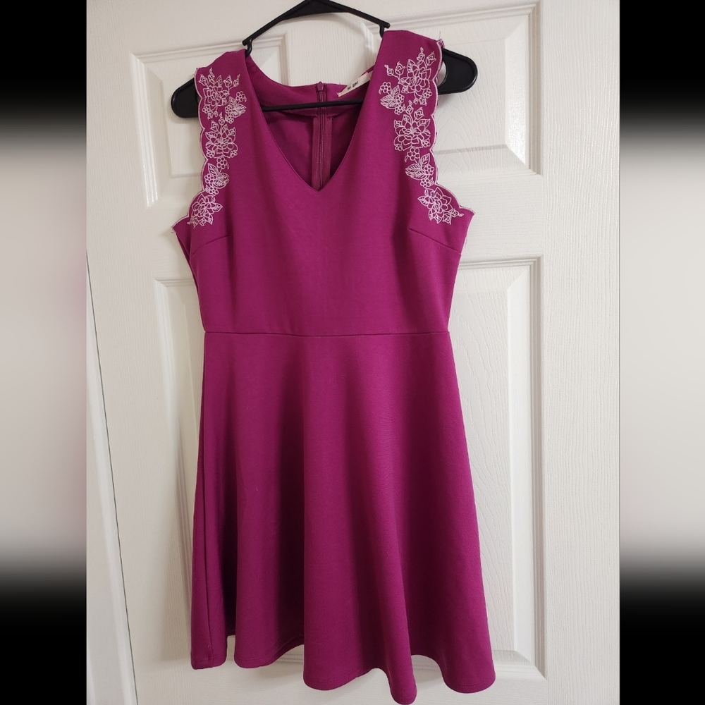 Magenta Sleeveless Dress with Lace Detail